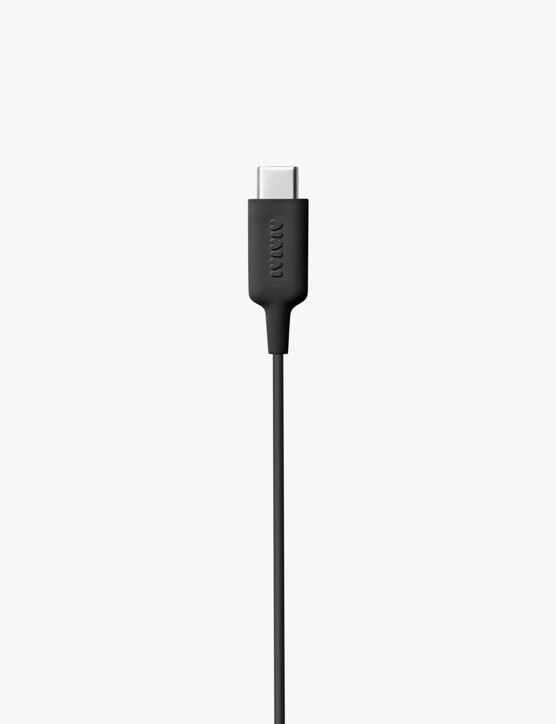 Black USB-C cable on a white background