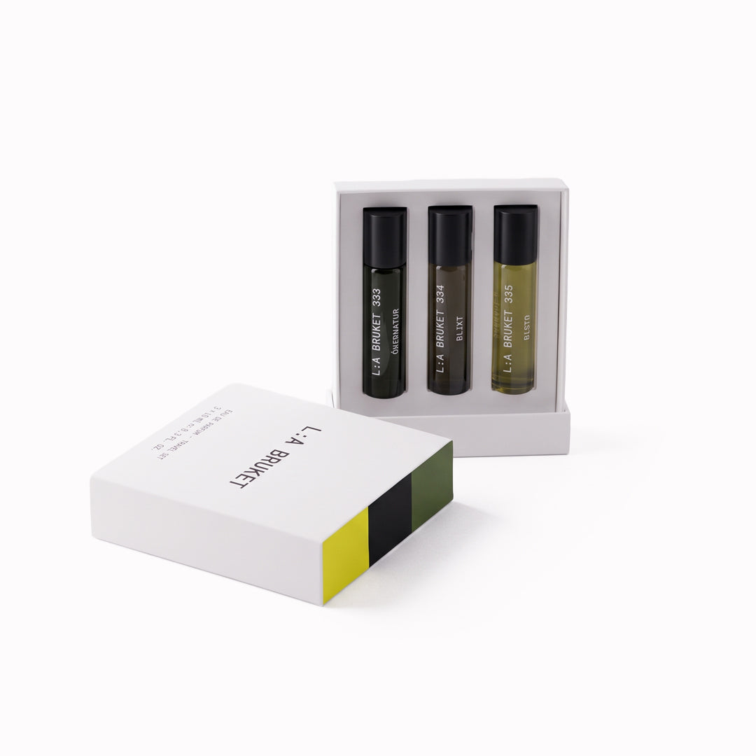 The LA BRUKET Eau de Parfum Travel Set brings together 10ml editions of the complete fragrance collection. Ideal for travel
