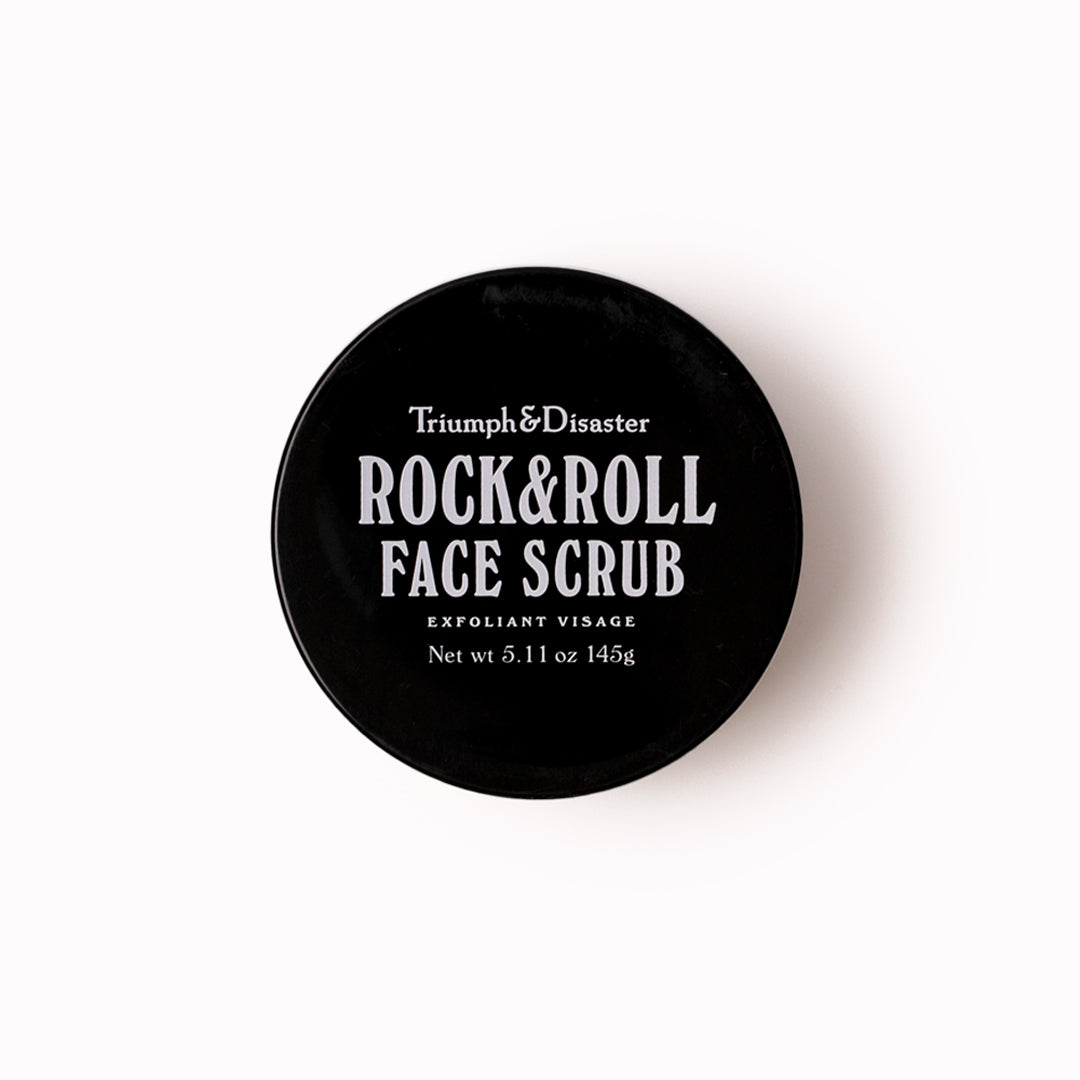 Award winning exfoliator with volcanic ash, Kaolin and green clay from Triumph and Disaster - Rock and Roll Face Scrub cleans out dirty pores and reveals the fresh layers of good skin underneath.