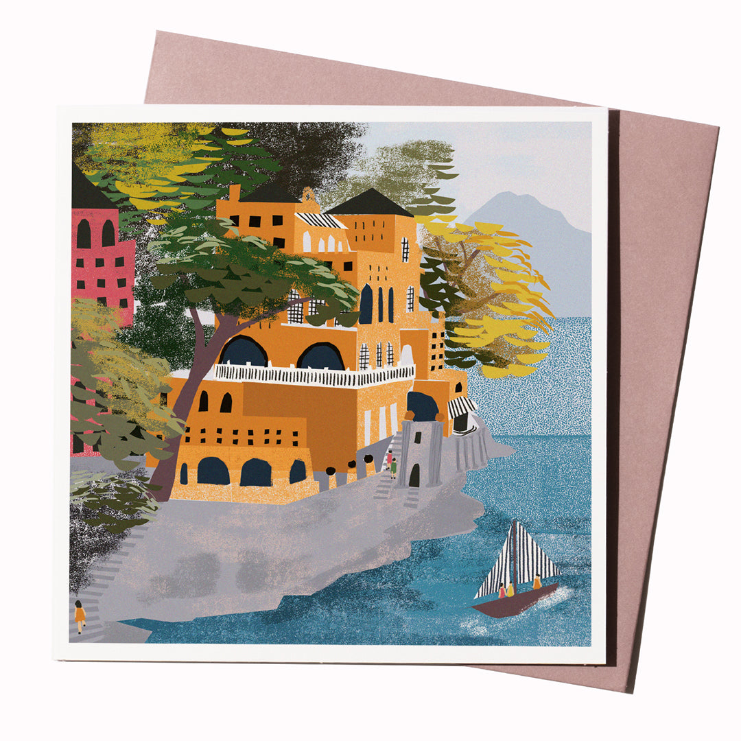 Monoprint is our in-house card range portraying idyllic travel destinations, continuing with this depiction of a Portofino Clifftop scene in a heavily textured contemporary style.