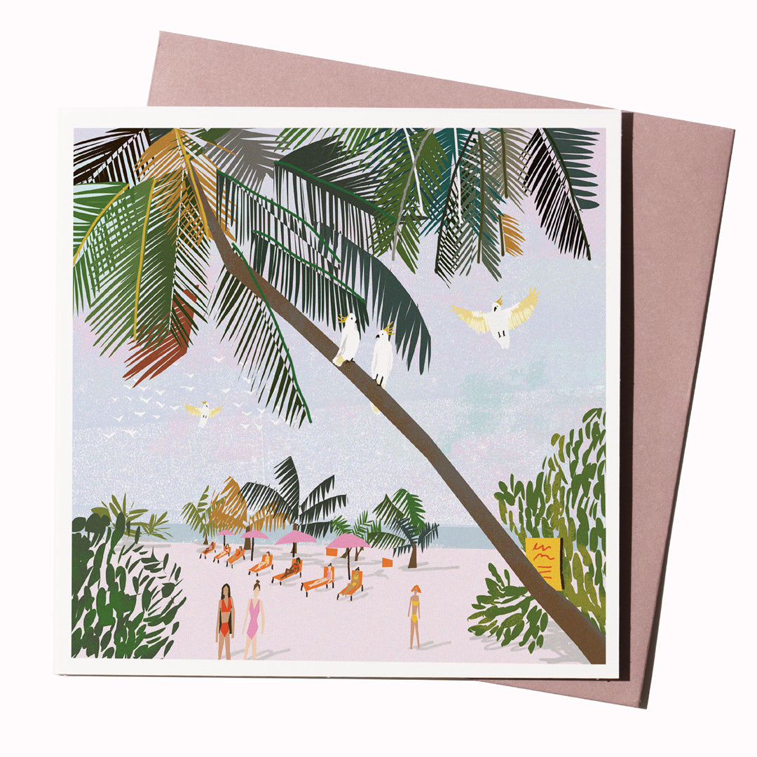 Monoprint is our in-house card range portraying idyllic travel destinations, continuing with this depiction of a Maldives beach in a heavily textured contemporary style.