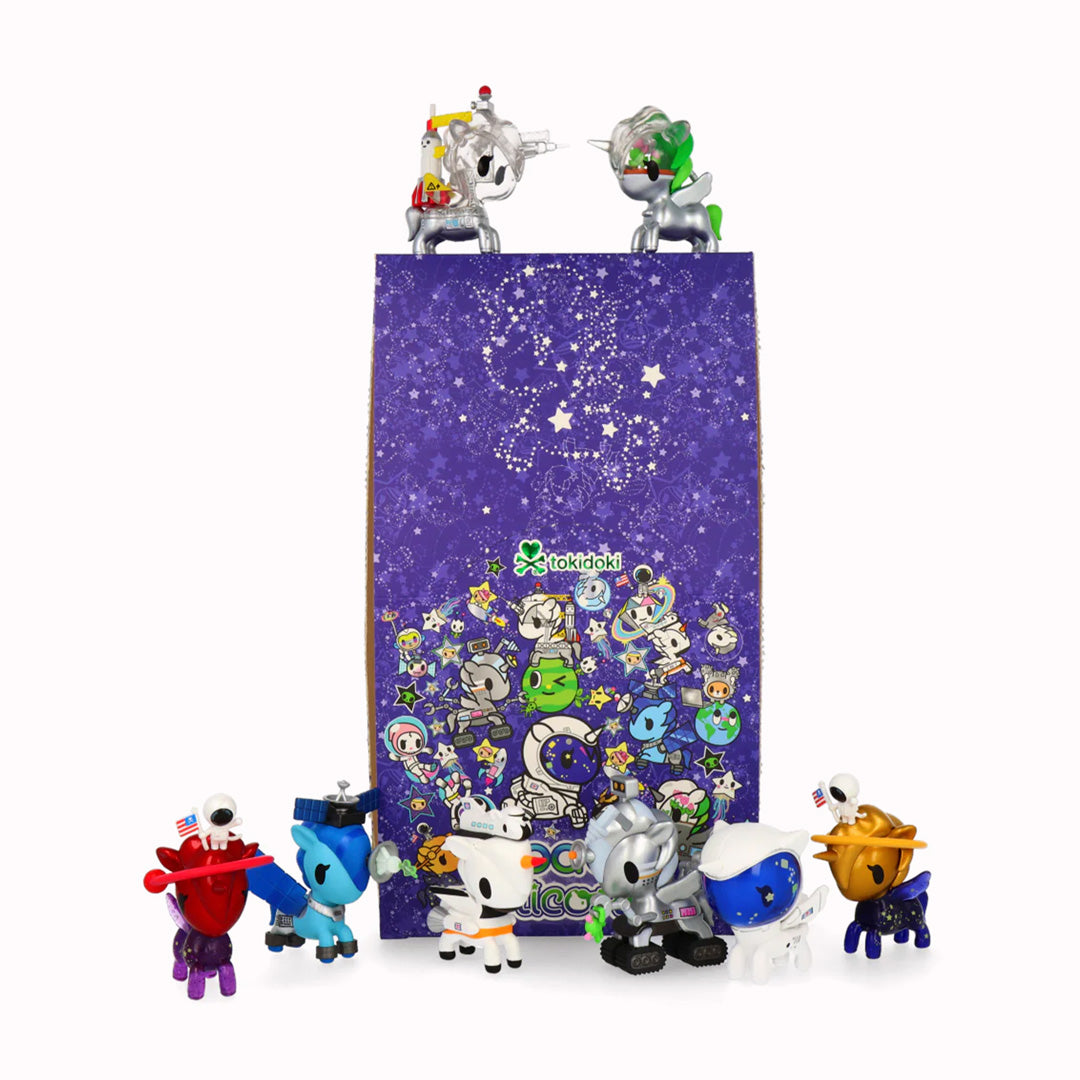 Ground control to Tokidoki, the Unicorns are in space! These super-cute space unicorns are a new addition to our range from Tokidoki, masters of all things kawaii.  These 7 cm vinyl figures are cute, characterful and collectible and great for kids and kids at heart!