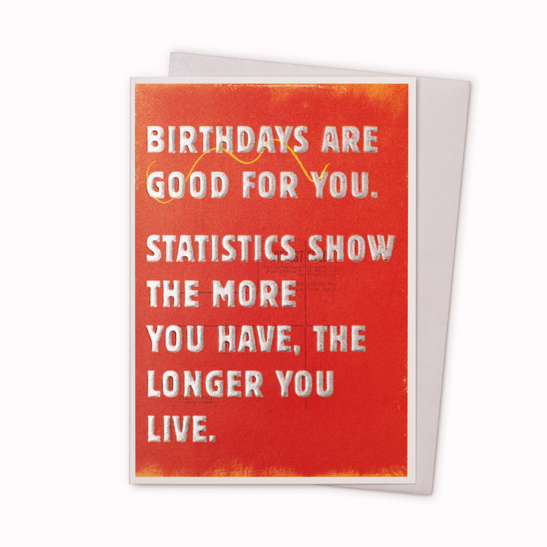 Funny typographic card featuring bold type on a painterly background. Perfect for the birthday of someone young at heart.  Deliberately left blank inside for your own personal message, whether for a birthday or 'just because'.