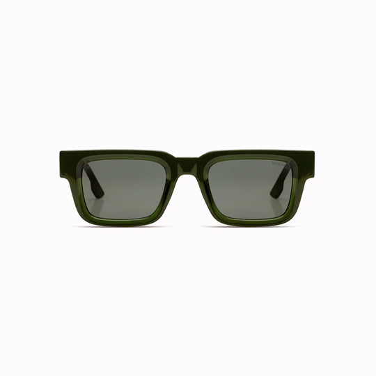 The Victor pairs a defined square silhouette with a slimmer acetate profile, giving the frame a cleaner, more controlled look than heavier oversized styles.