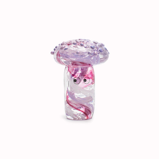 Speckled Shroom Crystal Blob is formed by dipping and/or rolling molten (hot!) clear glass into smaller chunks of brightly coloured glass droplets, then expertly shaping into weird and wonderful forms.