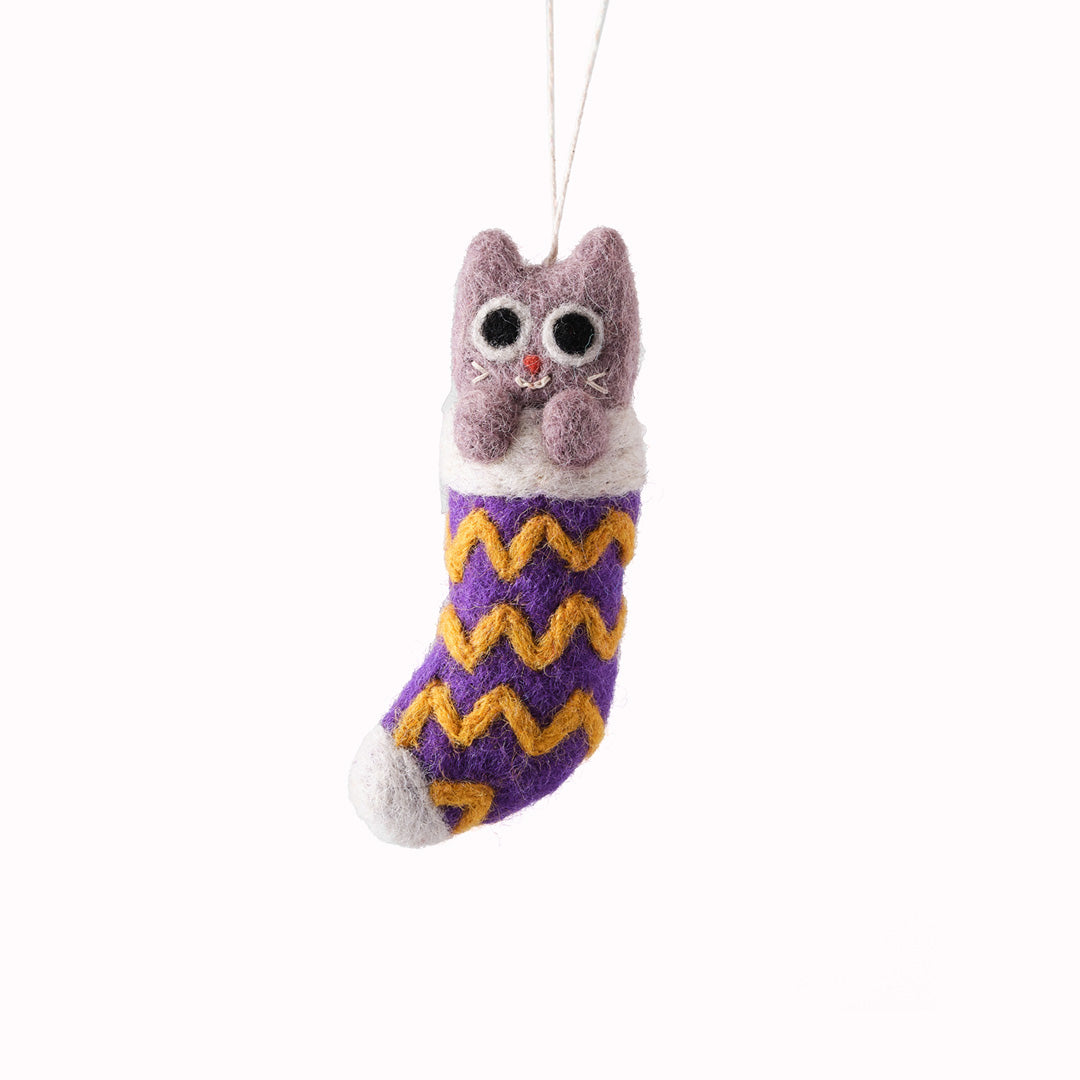 Who wouldn't want Viv the cat in their Xmas stocking? He is a playful felted Christmas tree decoration designed by Elliot Kruszynski.