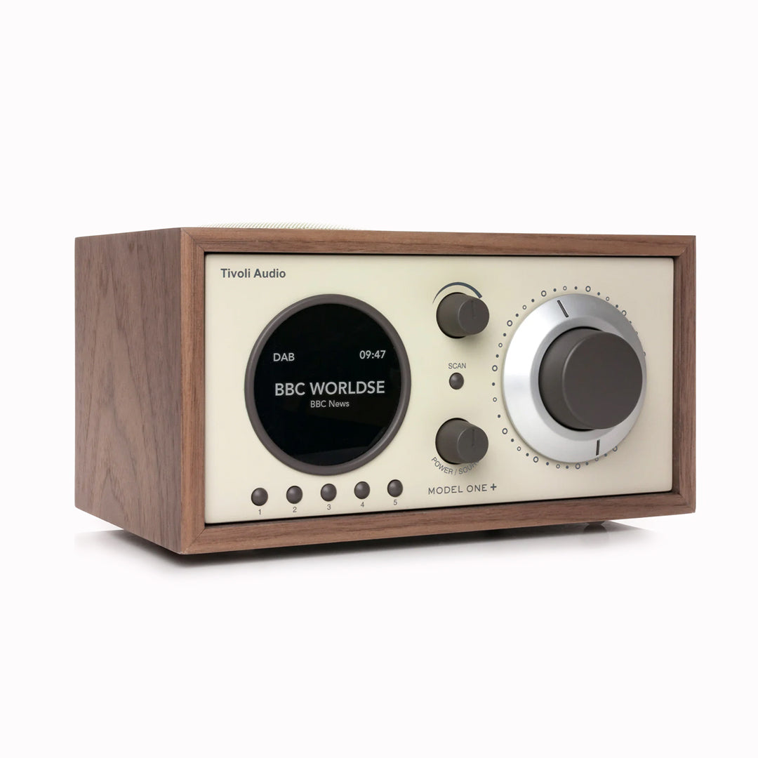 The Model One+ offers a sophisticated blend of classic design and modern audio technology, perfectly suited for any setting. This versatile table radio provides comprehensive listening options, including crystal-clear DAB/DAB+ digital radio, traditional FM, and convenient Bluetooth connectivity for wireless streaming.
