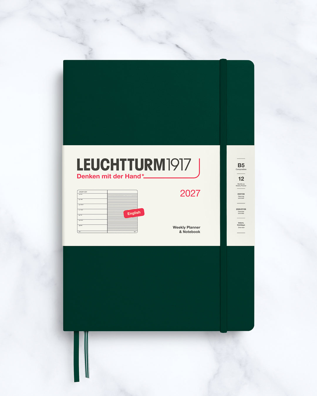 This B5 Hardcover planner offers 7 days to a page with a page every week for notes, so the left-hand page is a 7-day planner and the right-hand page is notes. 