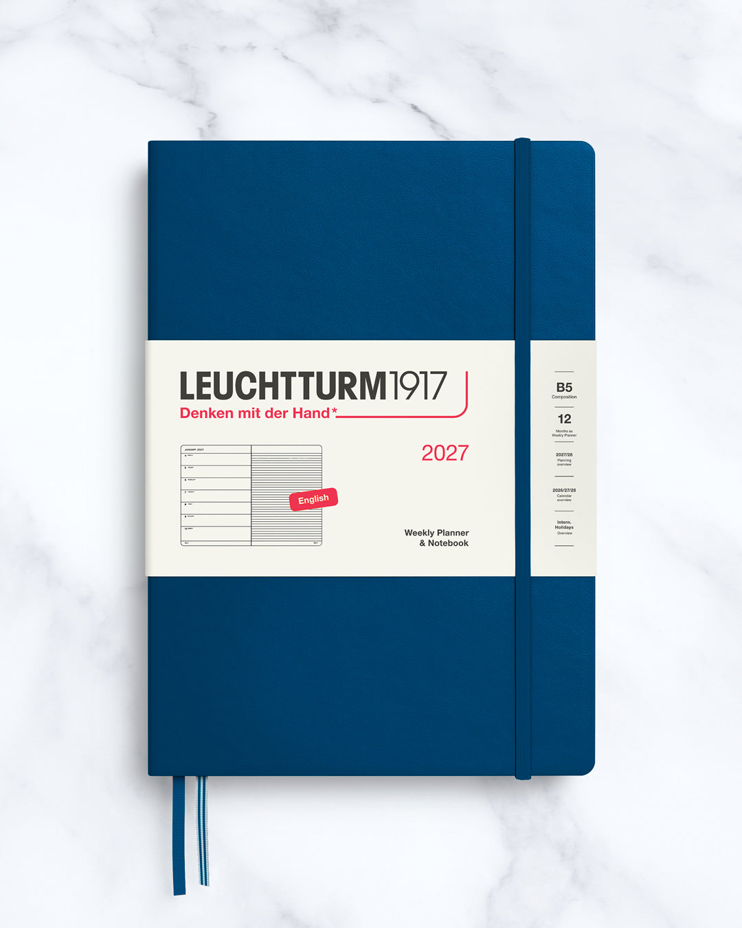 This B5 Hardcover planner offers 7 days to a page with a page every week for notes, so the left-hand page is a 7-day planner and the right-hand page is notes. 