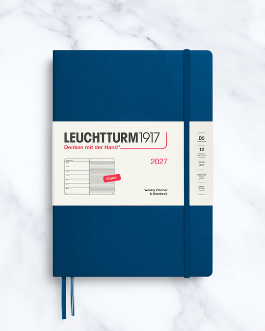 This B5 Hardcover planner offers 7 days to a page with a page every week for notes, so the left-hand page is a 7-day planner and the right-hand page is notes. 