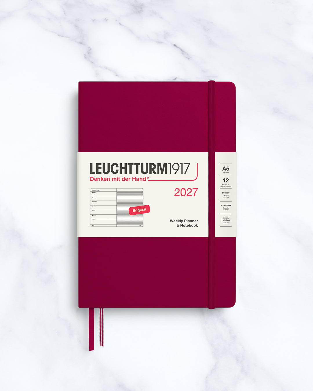 This A5 Hardcover planner offers 7 days to a page with a page every week for notes, so the left-hand page is a 7-day planner and the right-hand page is notes.