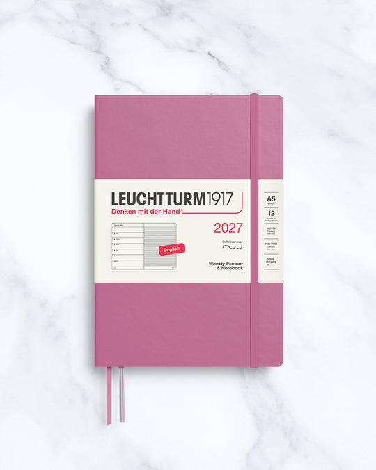 This A5 Softcover planner offers 7 days to a page with a page every week for notes, so the left-hand page is a 7-day planner and the right-hand page is notes.