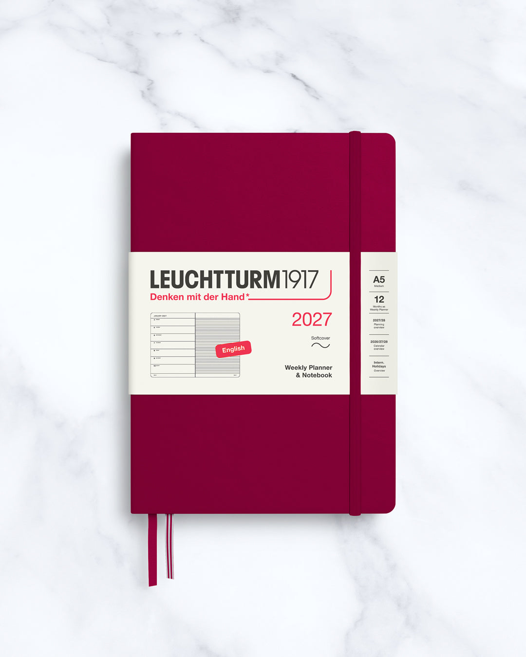 This A5 Softcover planner offers 7 days to a page with a page every week for notes, so the left-hand page is a 7-day planner and the right-hand page is notes.