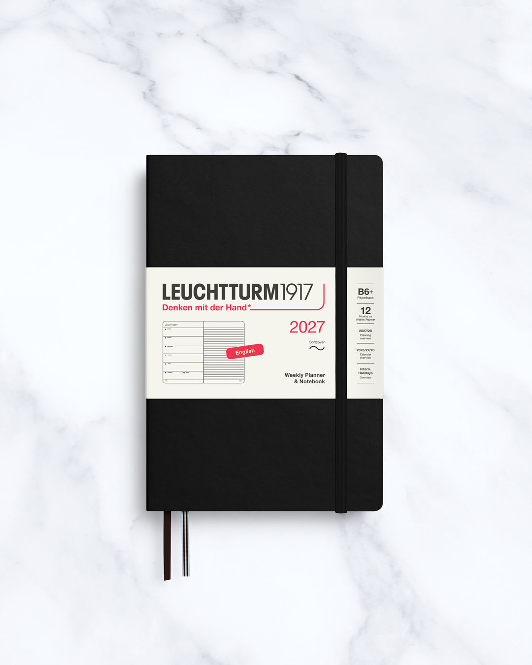 This A6+ Hardcover planner offers 7 days to a page with a page every week for notes, so the left-hand page is a 7-day planner and the right-hand page is notes.