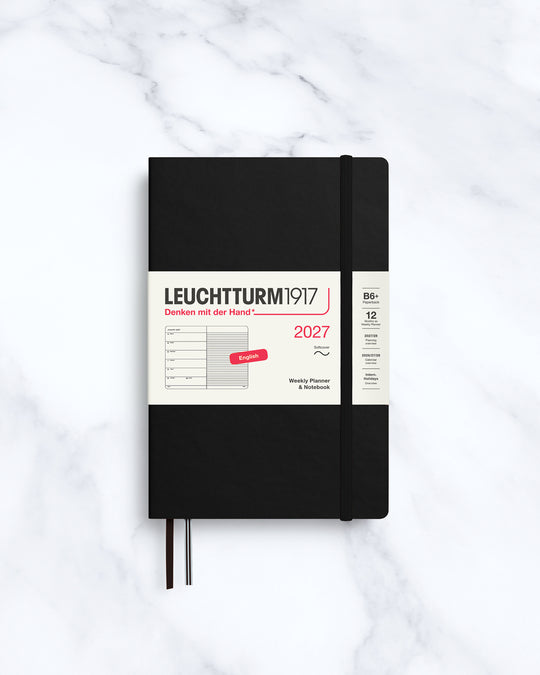 This A6+ Hardcover planner offers 7 days to a page with a page every week for notes, so the left-hand page is a 7-day planner and the right-hand page is notes.