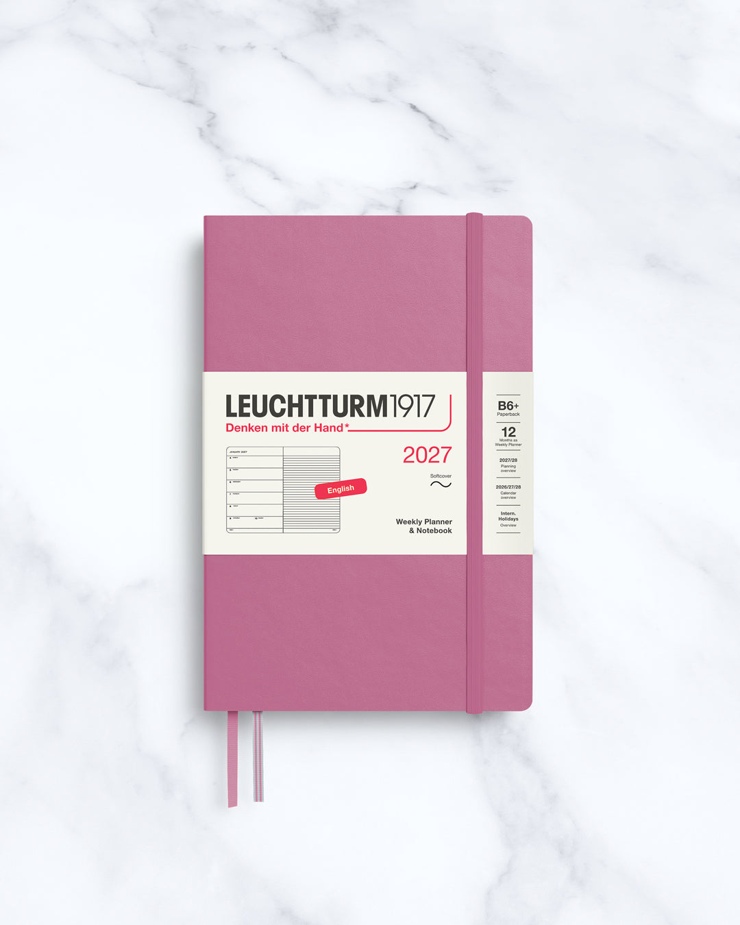 This A6+ Hardcover planner offers 7 days to a page with a page every week for notes, so the left-hand page is a 7-day planner and the right-hand page is notes.