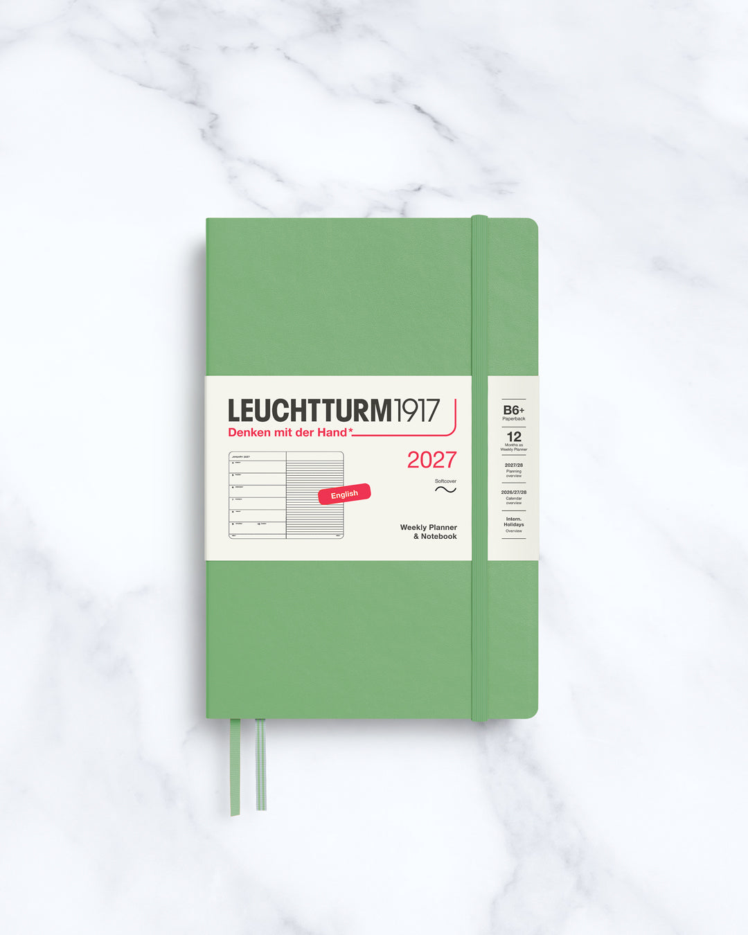 This A6+ Hardcover planner offers 7 days to a page with a page every week for notes, so the left-hand page is a 7-day planner and the right-hand page is notes.