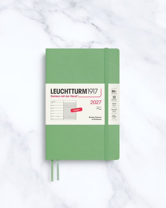 This A6+ Hardcover planner offers 7 days to a page with a page every week for notes, so the left-hand page is a 7-day planner and the right-hand page is notes.