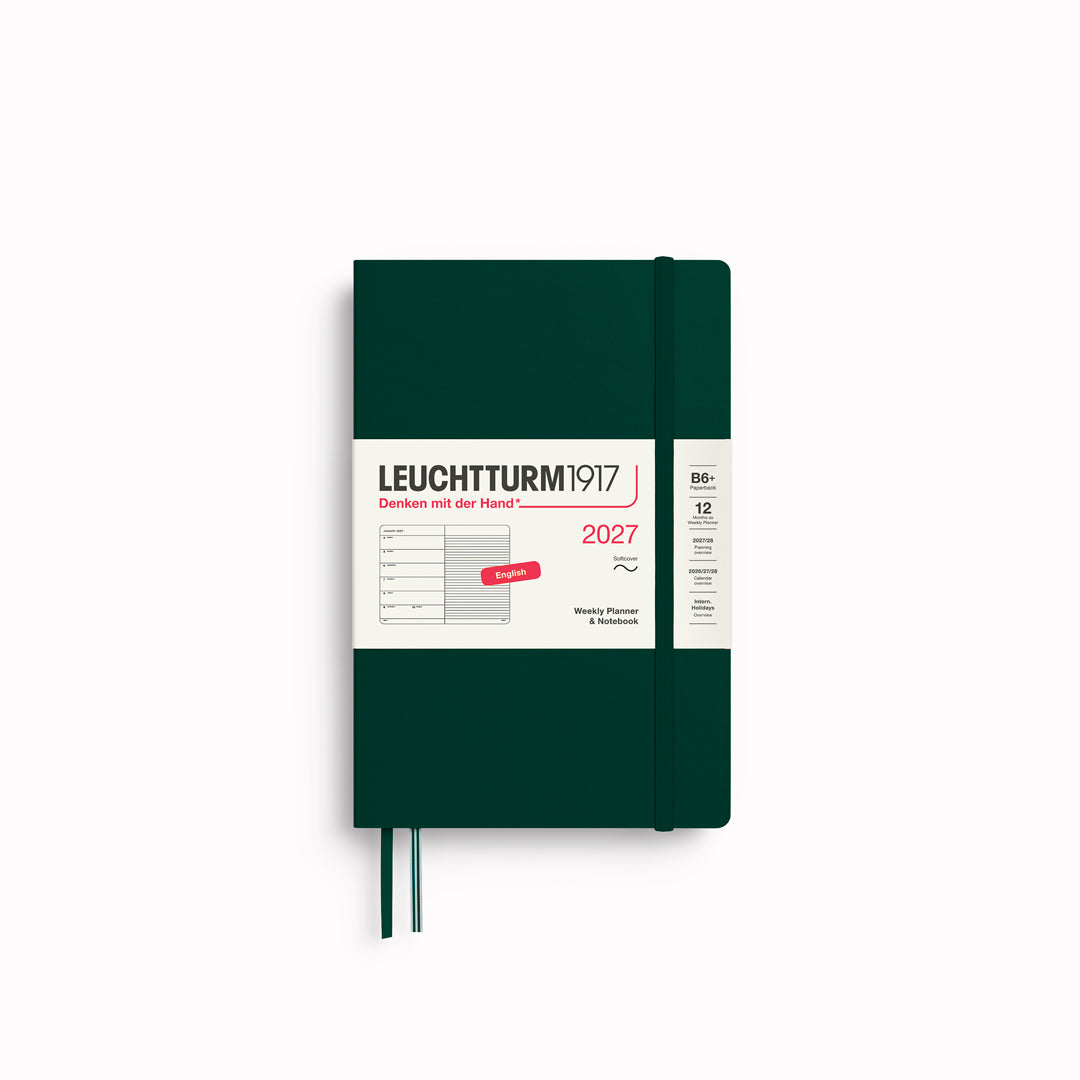 This A6+ Hardcover planner offers 7 days to a page with a page every week for notes, so the left-hand page is a 7-day planner and the right-hand page is notes.