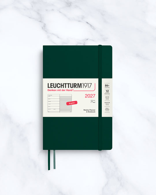 This A6+ Hardcover planner offers 7 days to a page with a page every week for notes, so the left-hand page is a 7-day planner and the right-hand page is notes.