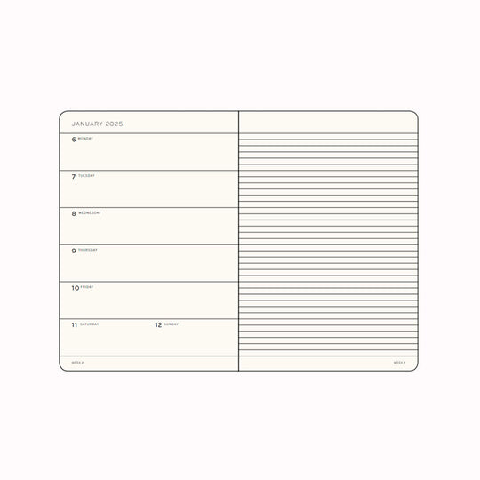 The Composition Weekly Planner + Notebook 2025 is Leuchtturm1917's combined Planner and Notebook, from January 2025 to December 2025. It comes in a choice of colours.