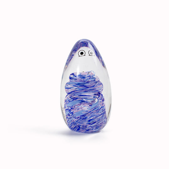 Totem Crystal Blob is formed by dipping and/or rolling molten (hot!) clear glass into smaller chunks of brightly coloured glass droplets,