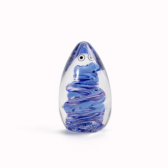 Totem Crystal Blob is formed by dipping and/or rolling molten (hot!) clear glass into smaller chunks of brightly coloured glass droplets,