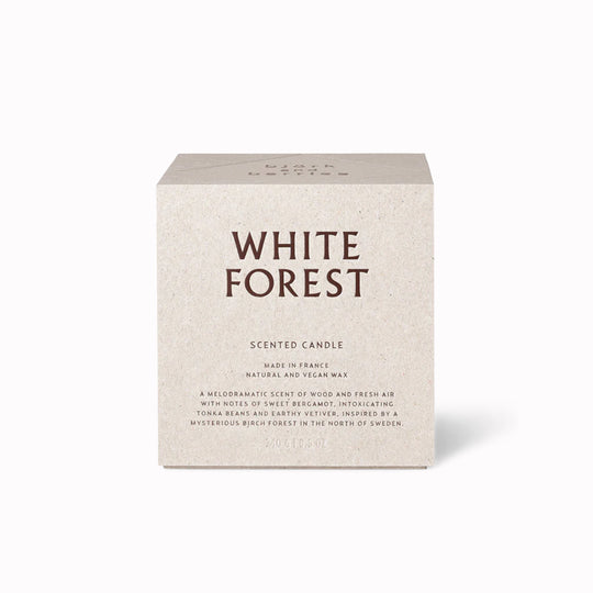 White Forest honours the deep Swedish woods, where snow-dusted birch and green pine stand silent and strong. The scent opens with bergamot, black currant and lemon, glides through violet and lily of the valley, and settles into a grounding base of vetiver, tonka bean and cedarwood.