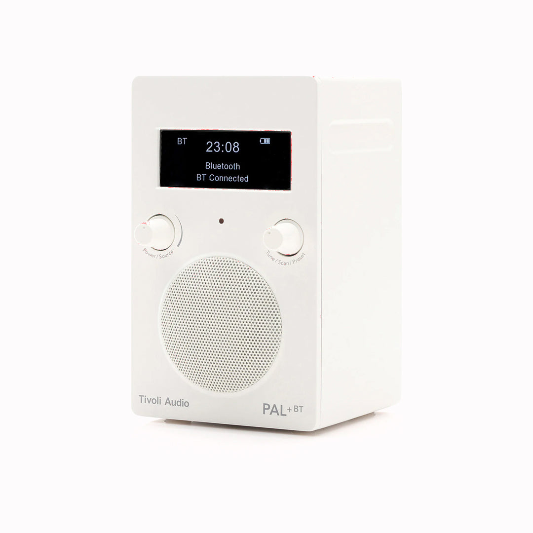 Portable digital radio in a new matte white colourway from Tivoli Audio combining classic design with modern functionality.