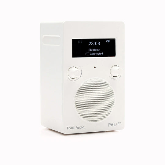 Portable digital radio in a new matte white colourway from Tivoli Audio combining classic design with modern functionality.