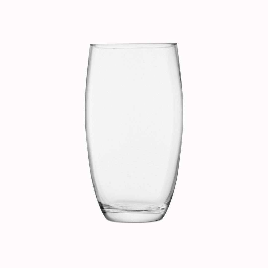 The 29cm Barrel Vase is a versatile, slender barrel shaped vase made from clear mouth blown glass. The Barrel Vase features a heavy base, thick walls and cut and polished rims with all finishing done by ha