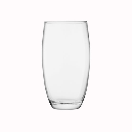 The 29cm Barrel Vase is a versatile, slender barrel shaped vase made from clear mouth blown glass. The Barrel Vase features a heavy base, thick walls and cut and polished rims with all finishing done by ha