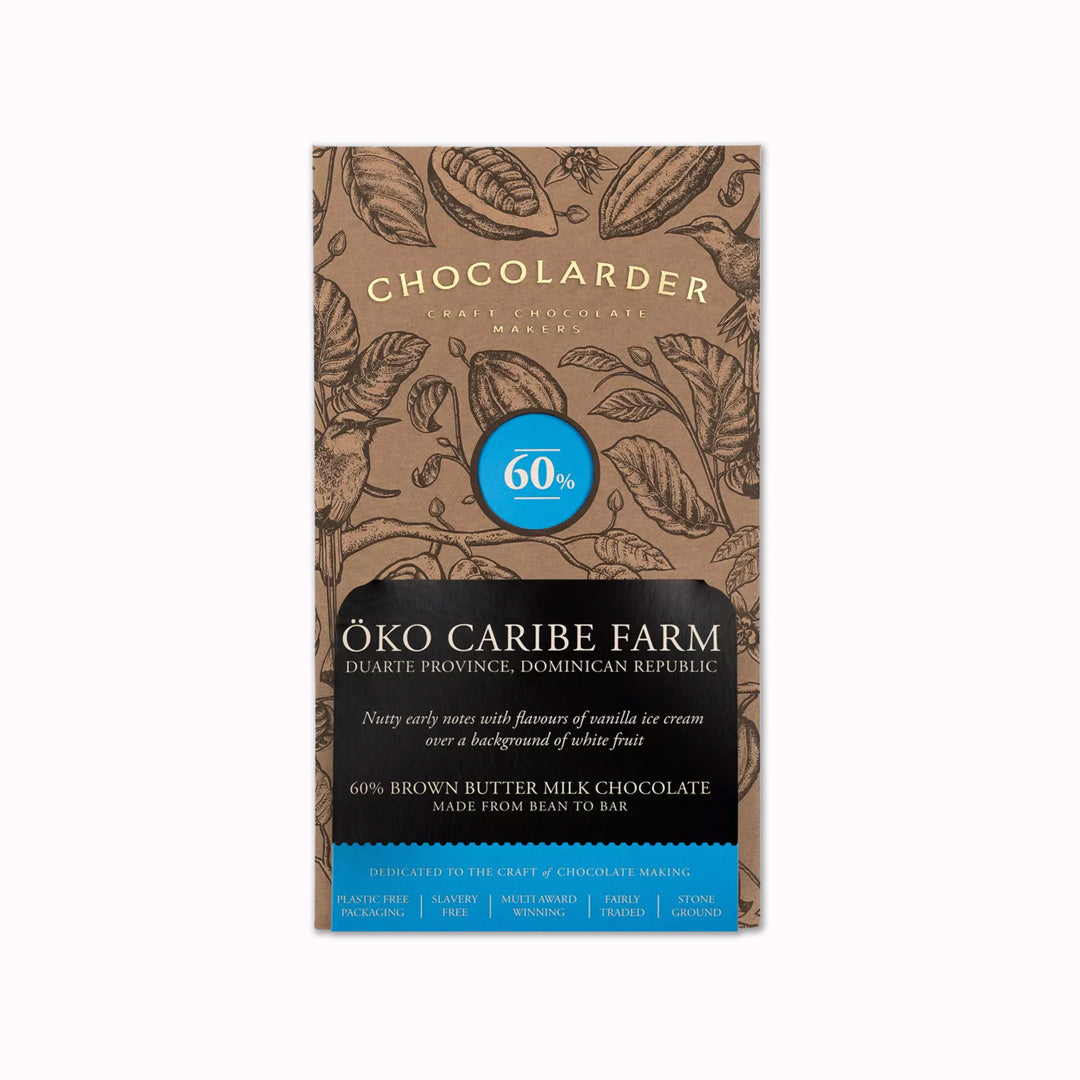 Browned Butter 60% Milk Chocolate Bar is a bean to bar craft chocolate from the award winning Chocolarder team, made in Falmouth, UK.