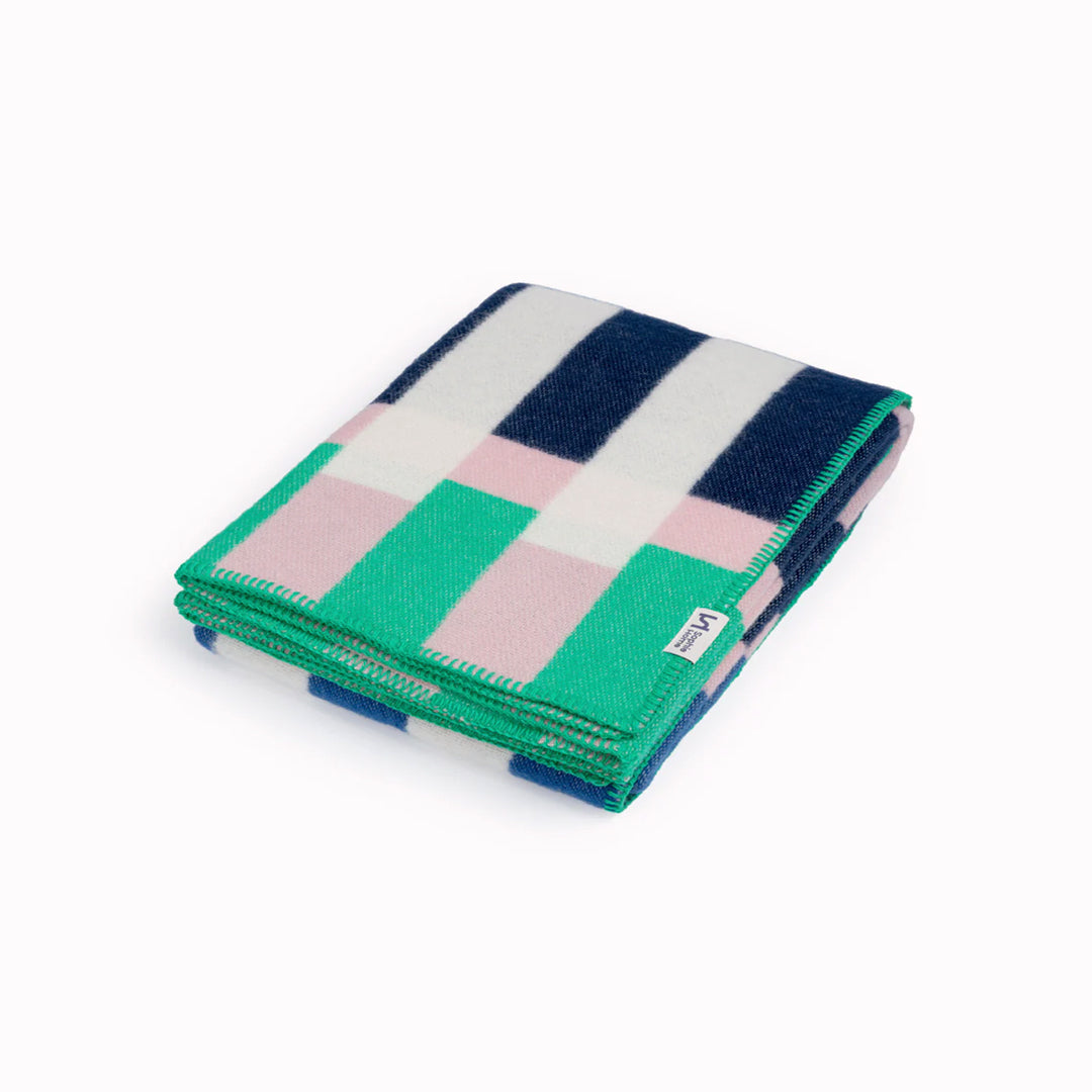 Striking geometric design blanket from Sophie Home in Cobalt. 