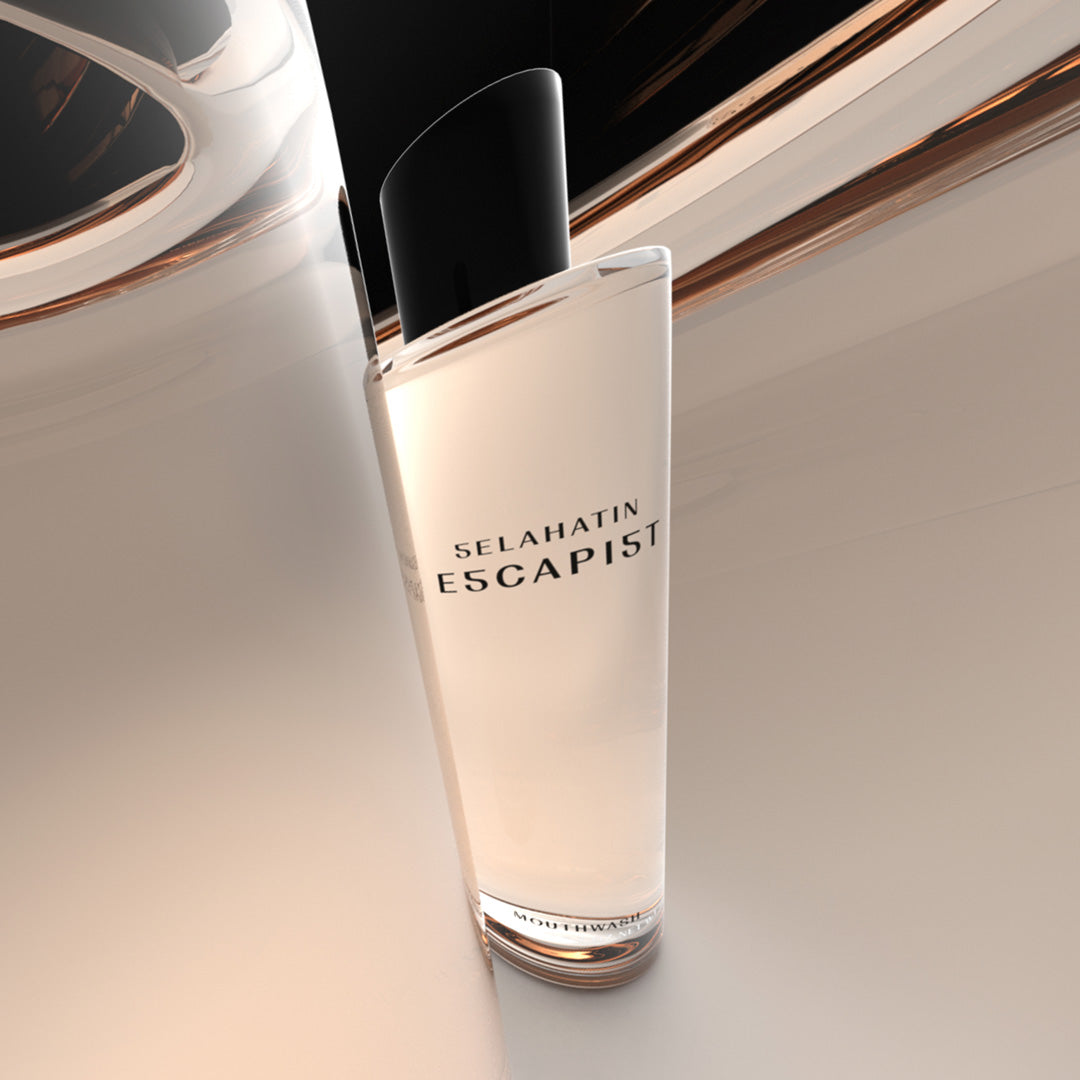 The Escapist is a Cinnamon, Orange and Peppermint premium mouthwash from luxury oral care brand, Selahatin