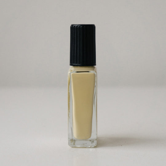 Sideways View. Marzipan nail polish by J.Hannah is a milky cream, influenced by the creamy porcelain works of Ruth Duckworth, toasted almonds and the rich creaminess of sponge cake. 