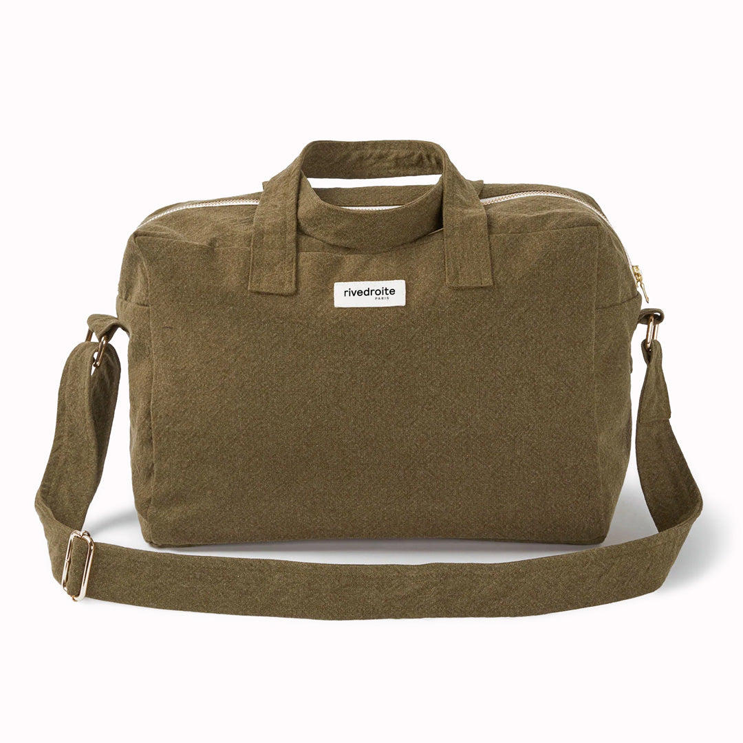 The Sauval bag in Military Green from Parisian brand Rive Droite is a compact everyday messenger bag made from recycled cotton.