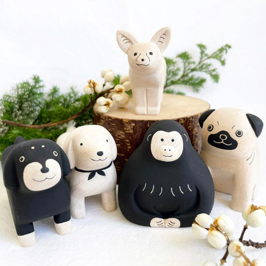 Wooden Orangutan with friends from the Pole Pole collection by Japanese brand T-Lab.