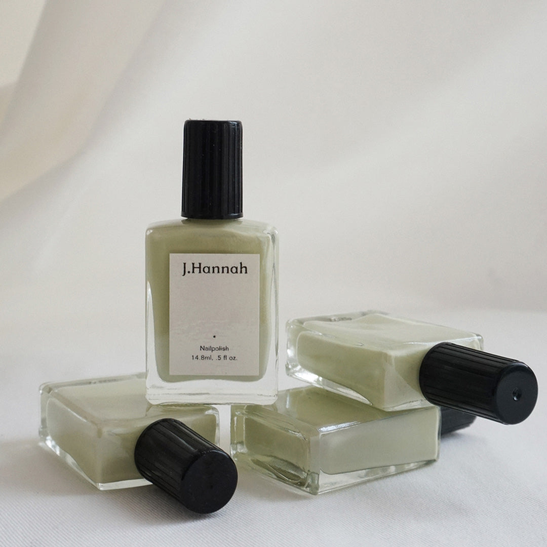 Collection of Bottles. Patina nail polish by J.Hannah is a pistachio green inspired by the beautiful colour variations caused by oxidisation on historical artefacts, including the most famous sculpture of New York, the Statue of Liberty. 