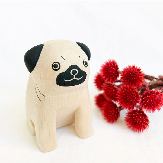 Gorgeous handmade wooden Pug detail from the Pole Pole collection by Japanese brand T-Lab.