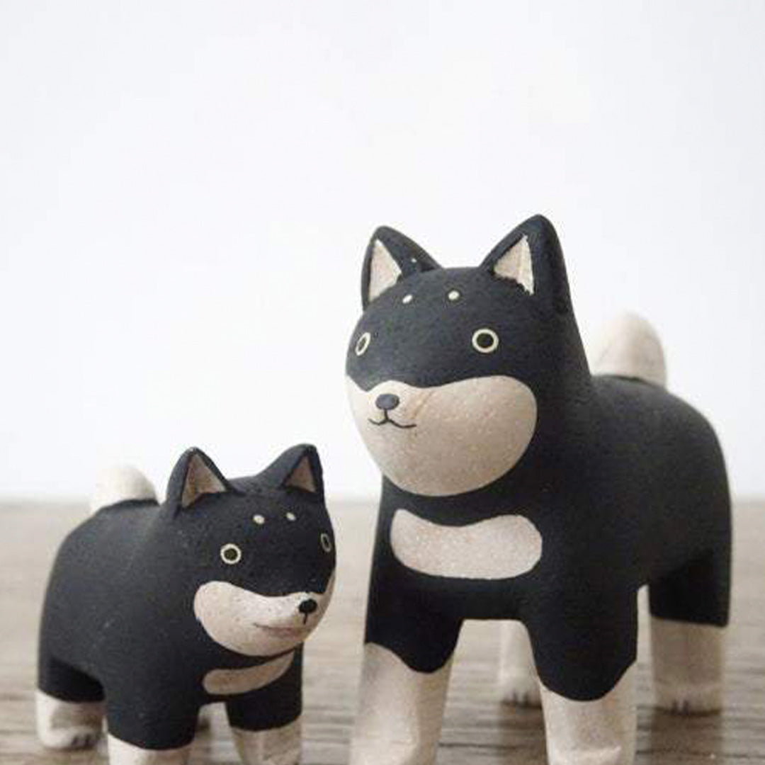 Gorgeous handmade wooden Shiba puppy with parent from the Pole Pole collection by Japanese brand T-Lab.