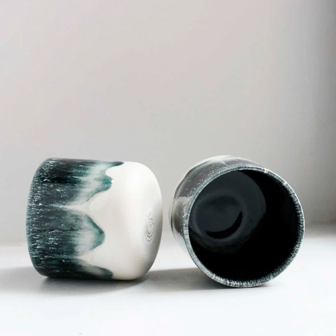 The monochrome Stargazer Quench Cup pair is handmade in Denmark - meaning glaze colour and finish will never be exactly the same on any two items, but this is absolutely a part of their unique appeal.