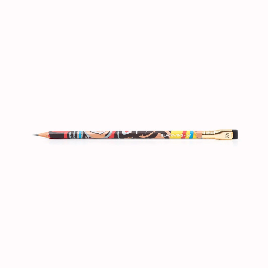 Special Edition Blackwing Pencil Set Volume 57 is a tribute to the boundary pushing NY artist Jean-Michel Basquiat. Each pencil features elements of his street style artwork and recognisable crown icon. The pencil has Blackwing's soft graphite lead, perfect for sketching, and a black replaceable eraser tip.
