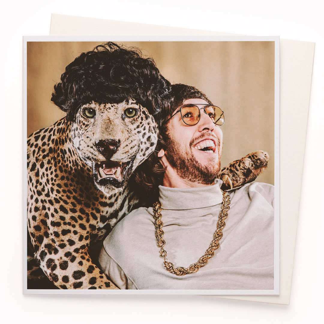The 'Leopard' card is part of the 1000 Words - Slice of life licensed photography collection with a focus on animal shenanigans and the ridiculous.