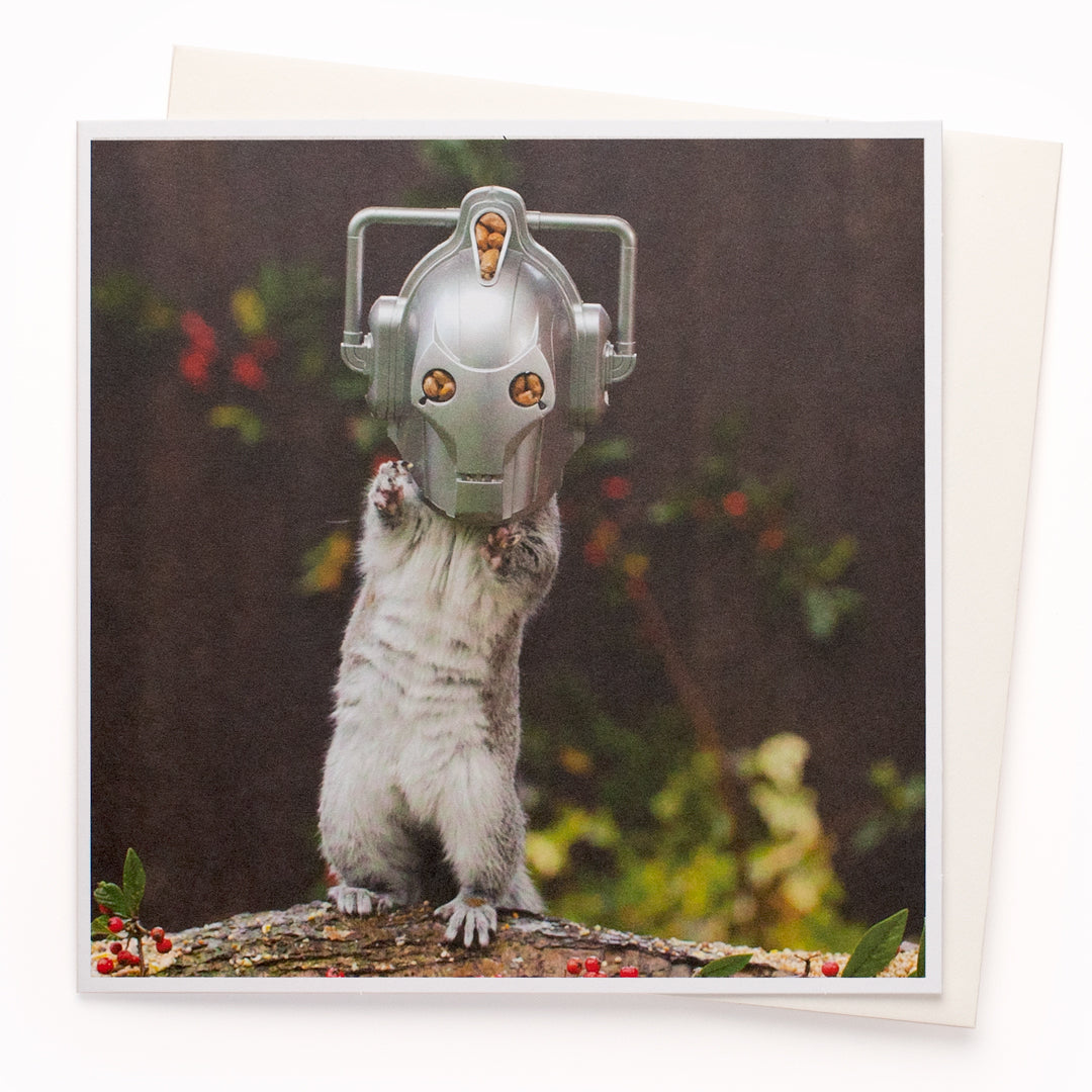 The 'Cyber Squirrel' card is part of the 1000 Words - Slice of life licensed photography collection with a focus on animal shenanigans and the ridiculous.