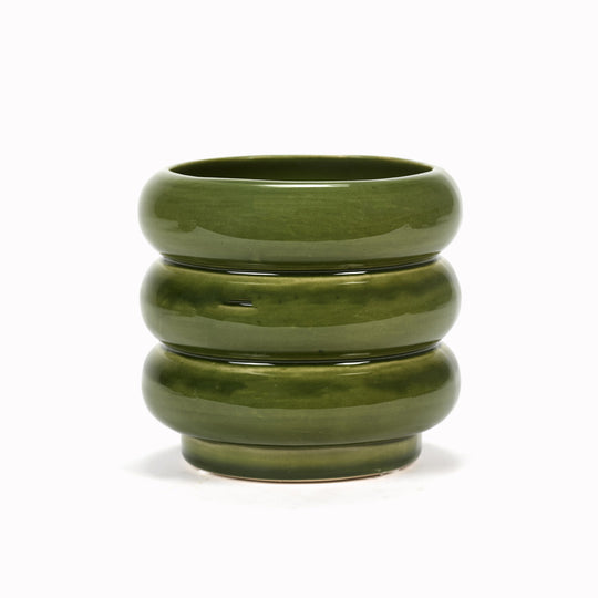 Ridges | Green Glazed Planter | D. 12.5cm