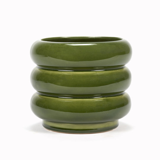 Ridges | Green Glazed Planter | D. 14.5cm