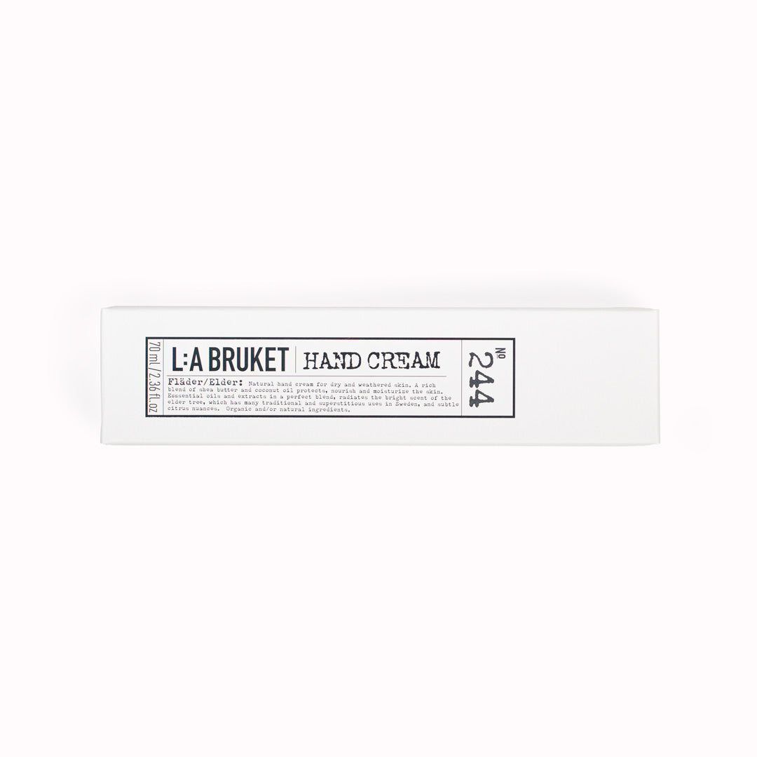Elder Hand Cream 70ml in Box | 244 | from L:A Bruket. A deeply nourishing and rejuvenating hand cream with a refreshing citrusy and elderflower scent reminiscent of a Swedish Spring which lingers after using.