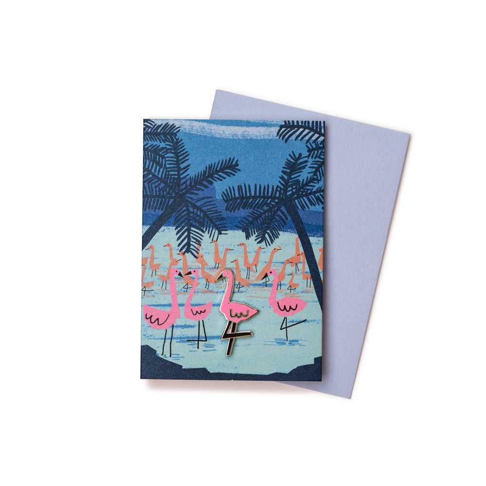 'Twilight Flamingos' Enamel Pin Card