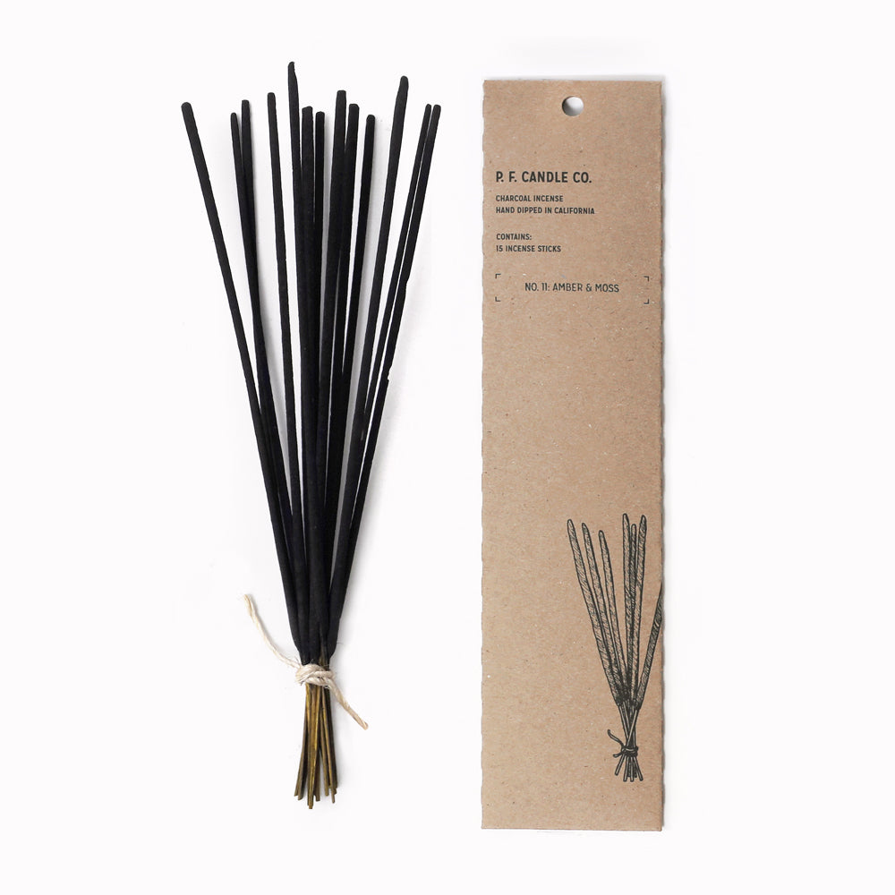 PF Candle Co Amber and Moss Incense Sticks quickly transforms a room: transformative smoke uplifts the space while their signature scents linger for hours even after extinguishing.